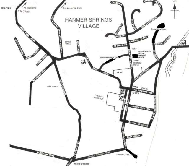 Town or village street map of hanmer springs new zealand nz!